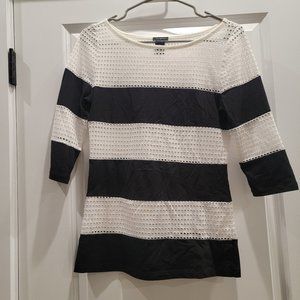Ann Taylor Blk & White Striped 3/4 length top